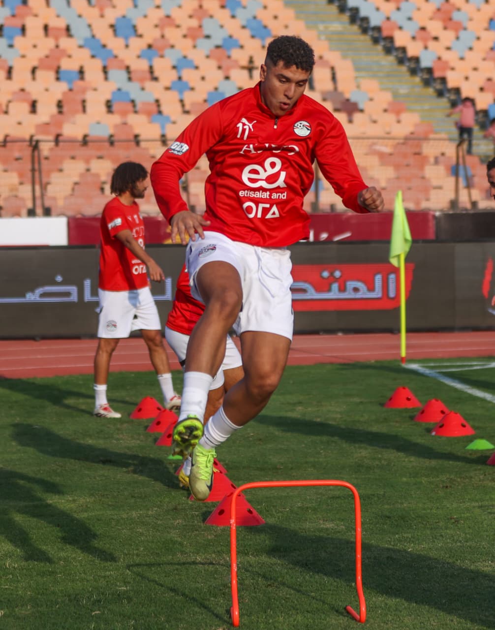 احماء منتخب مصر المشارك في كأس العرب قبل لقاء الجزائر
