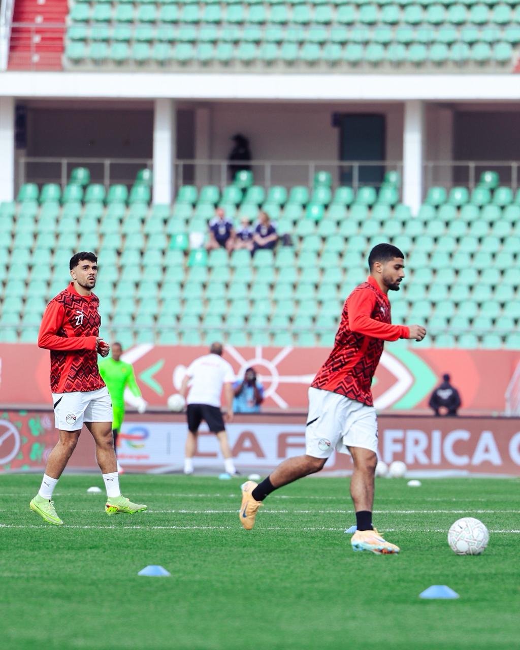 لاعبو منتخب مصر قبل مواجهة أنجولا